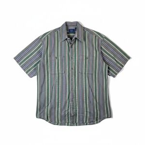 Vinteg Cambridge Classics Striped Short Sleeve Button Down Shirt Mens Large